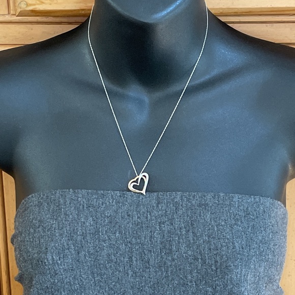 Solid 14K Yellow & White Gold Double 2 Two Hearts Pendant Neck Chain Necklace - Picture 10 of 13